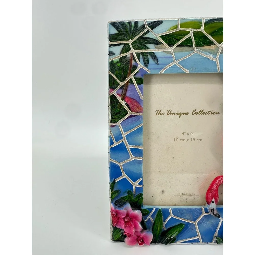 The Unique Collection Tropical Flamingo 3D Resin Mosaic Picture Frame 4x6 Beach